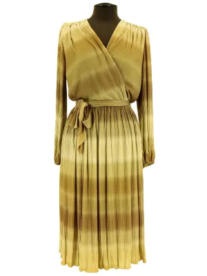 1970s Vintage Tonal Brown Pleated Dress