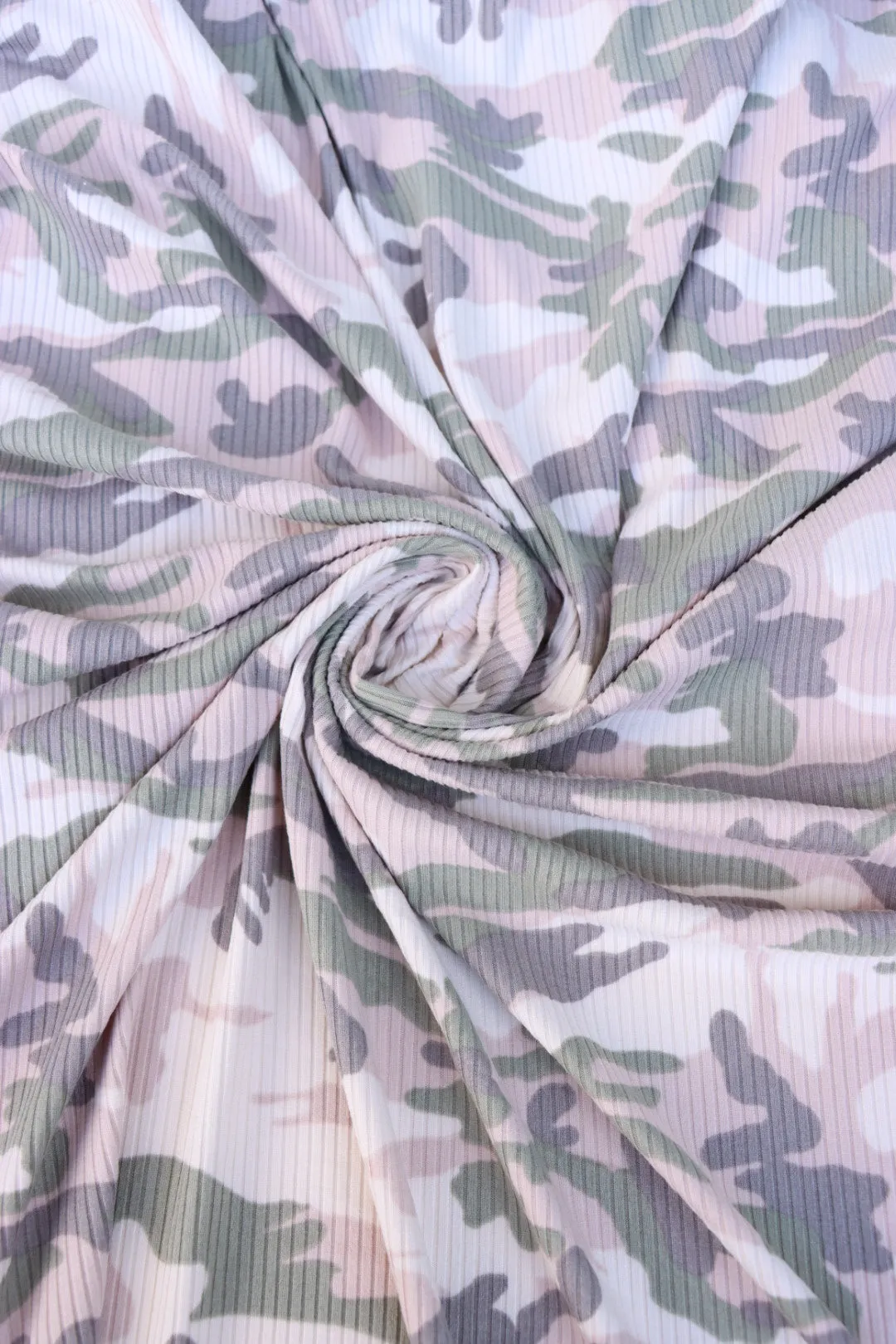 1YD PRECUT; Stone/Khaki/Moss/Sand Camo Yummy 4x2 Rib Knit