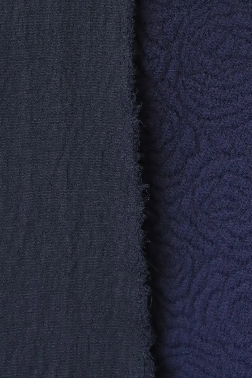 2YD PRECUT; Navy Vienna Rose Quilted Knit Wool