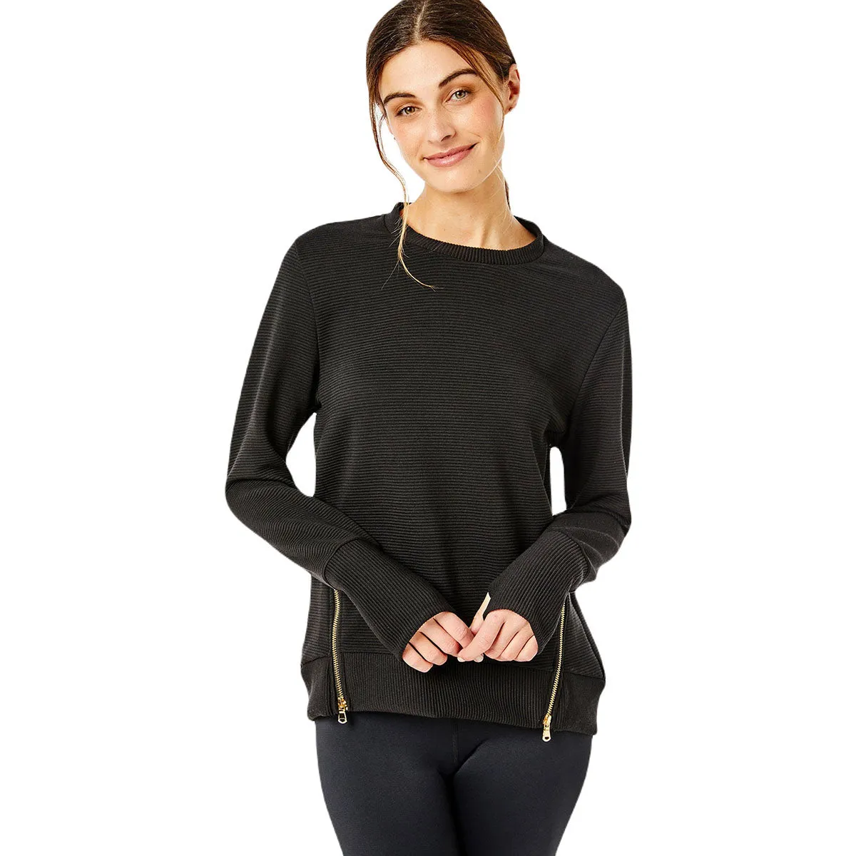 Addison Bay Women's Black Rib The Everyday Crewneck