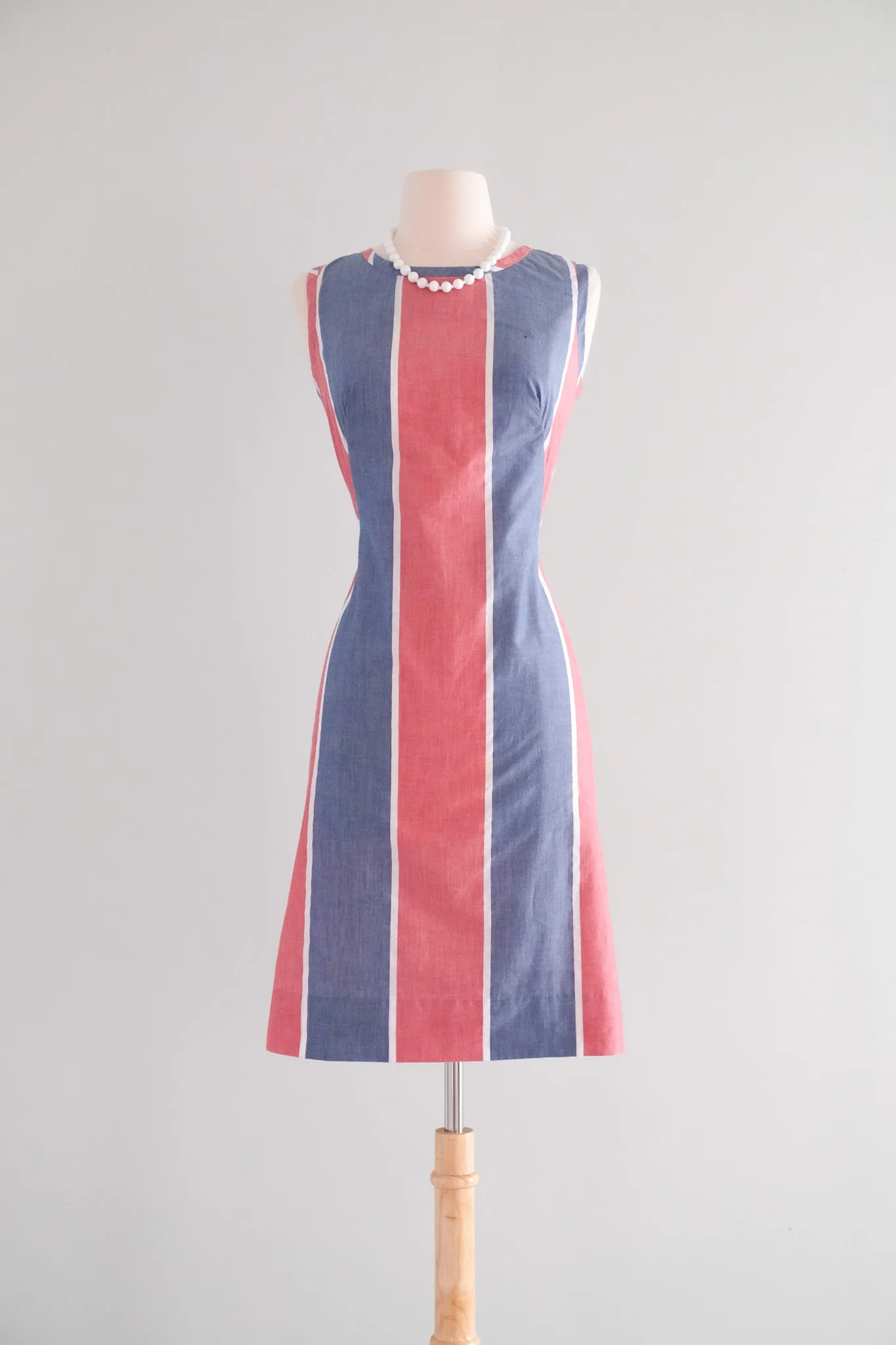 Adorable 1960's Red, White, & Blue Mod Shift Dress / Sz M