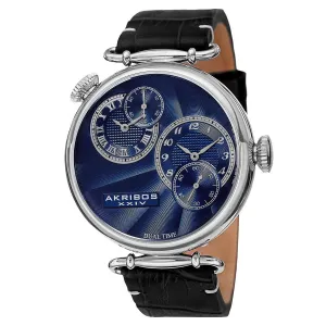 Akribos XXIV  Blue Dial Black Leather Men's Watch AK796SSBU