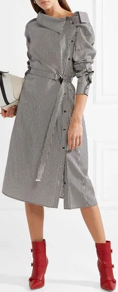 'Albany' Striped Twill Midi Dress