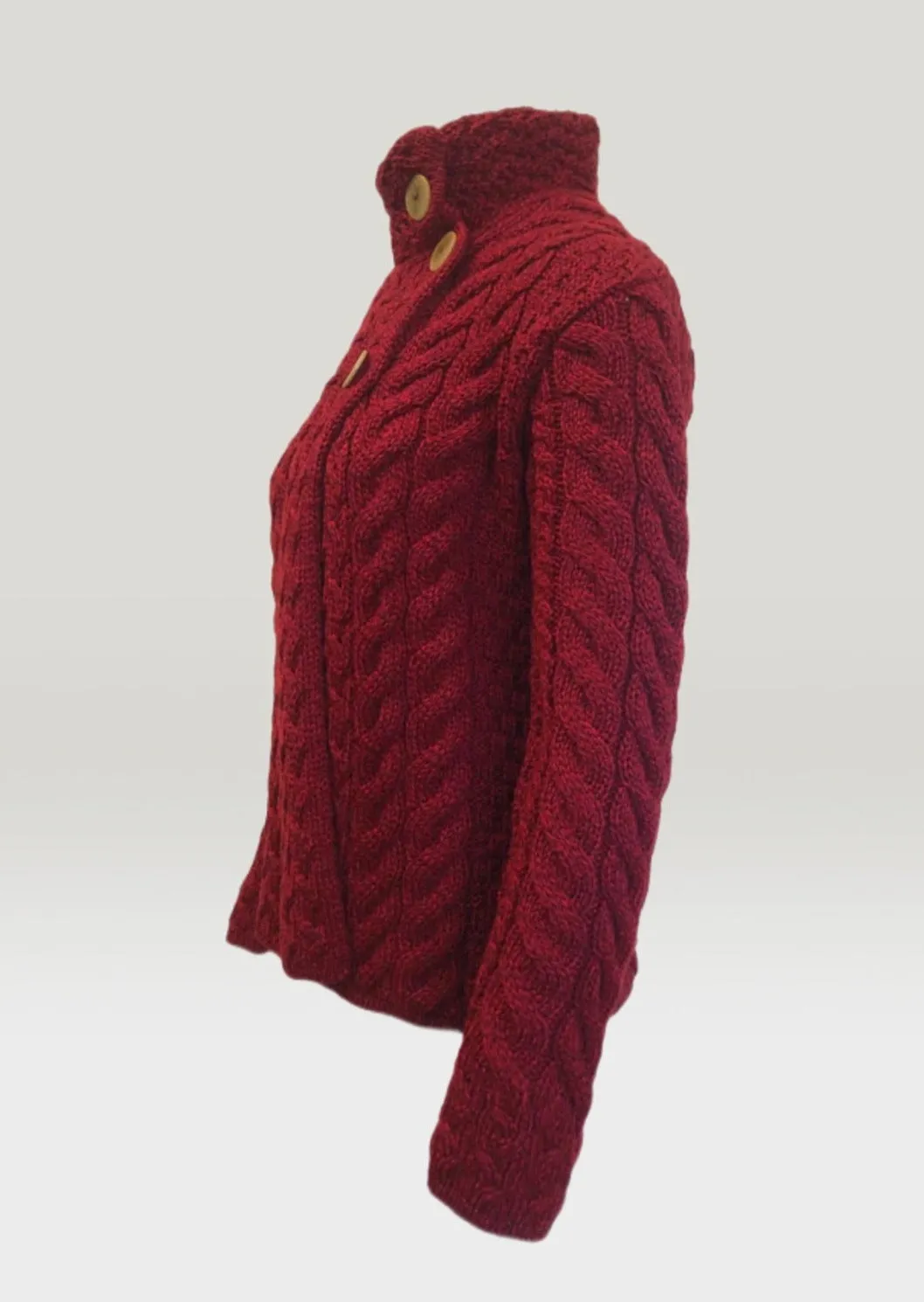 Aran 3 Buttons Trellis Cardigan | Red