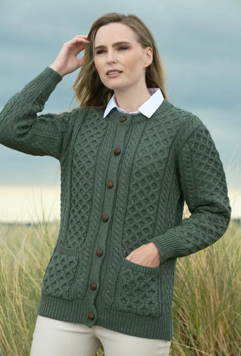 Aran Crafts Lumber Cardigan | Green