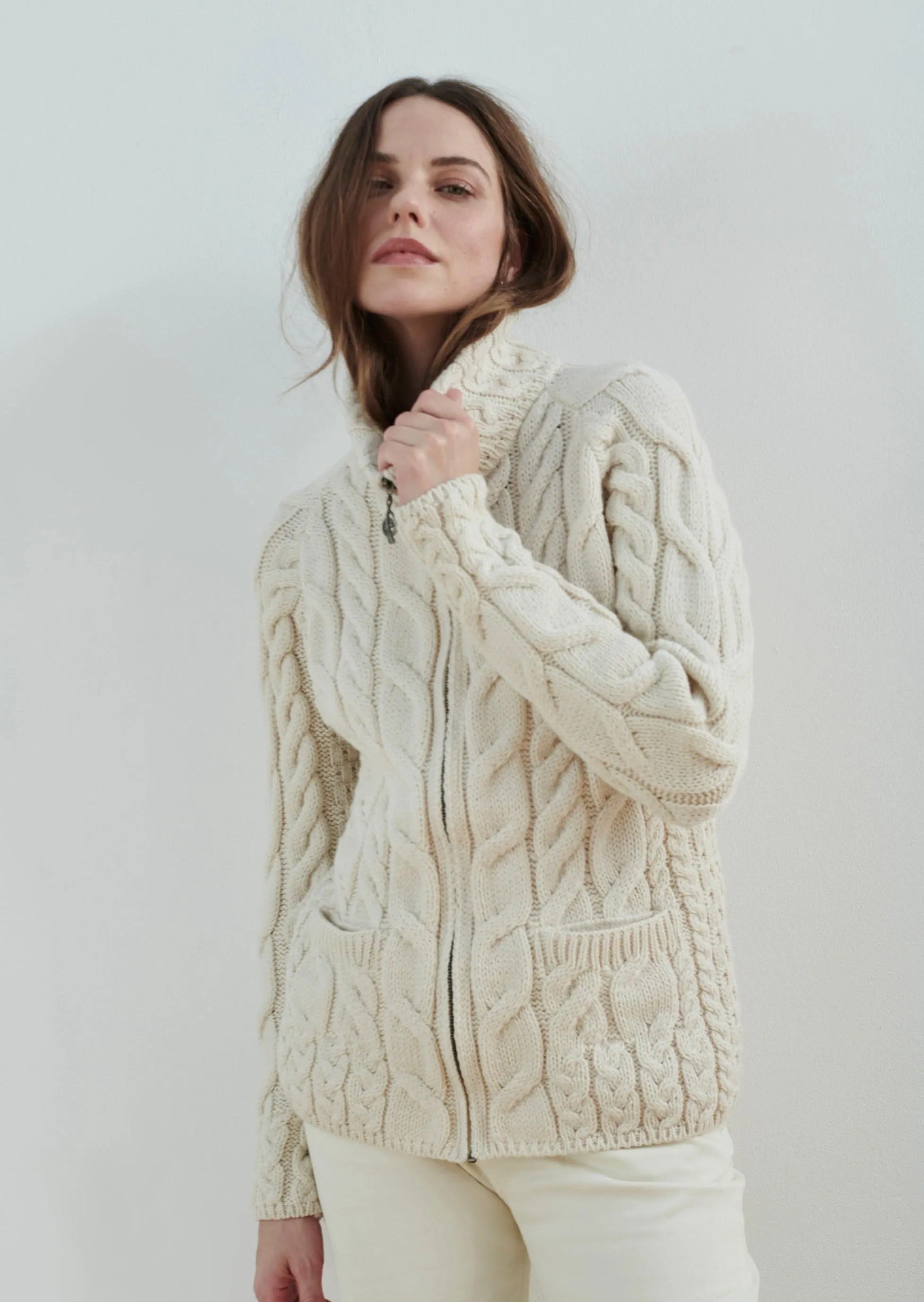 Aran Full Zip Cardigan | Natural