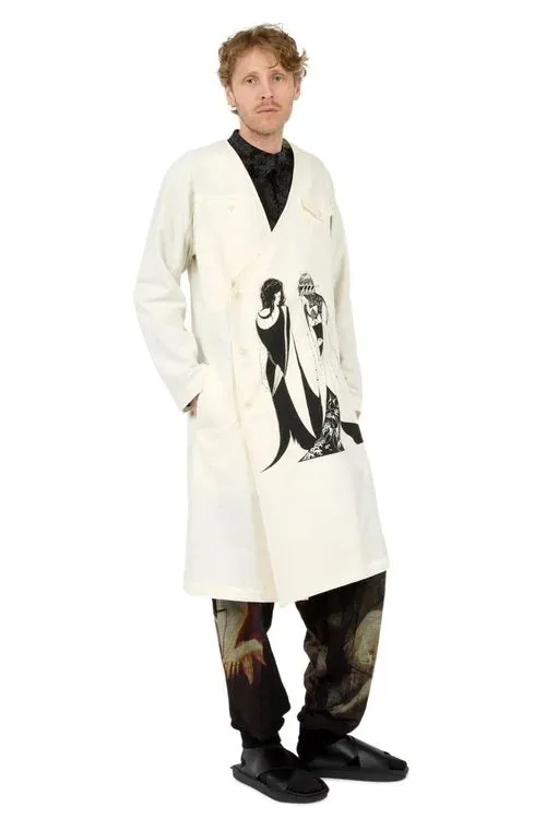 Asymmetric Collarless Printed Coat