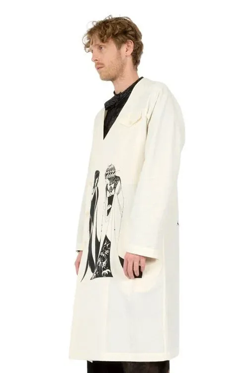 Asymmetric Collarless Printed Coat