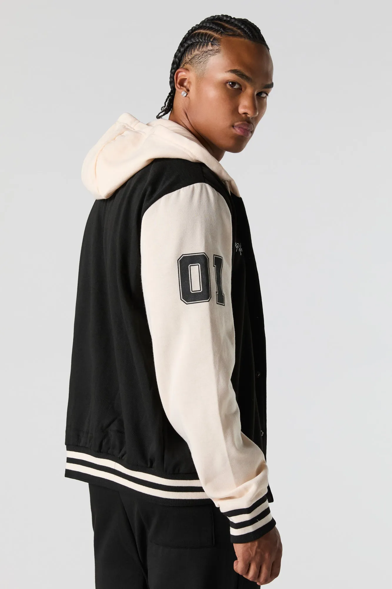 B Embroidered Fleece Varsity Jacket