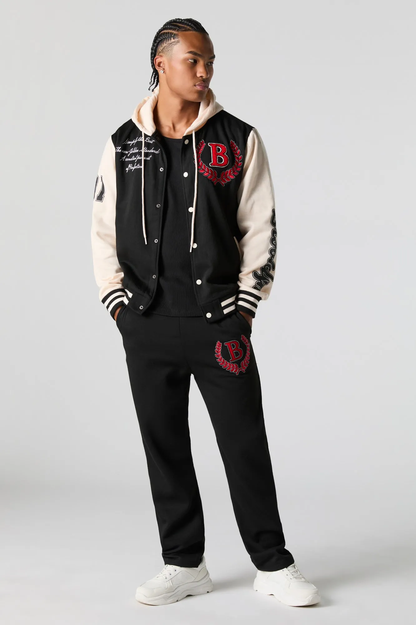 B Embroidered Fleece Varsity Jacket