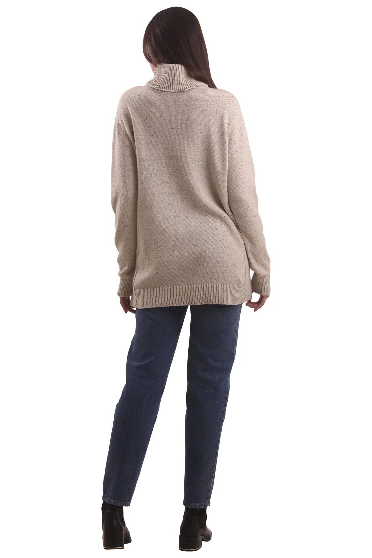 Beige Turtle Neck Tunic-fit Sweater