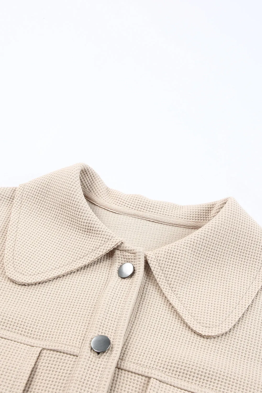 Beige Waffle Knit Buttons Cropped Jacket