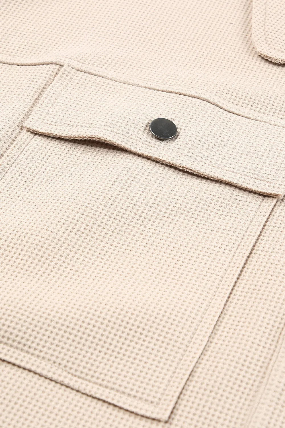 Beige Waffle Knit Buttons Cropped Jacket