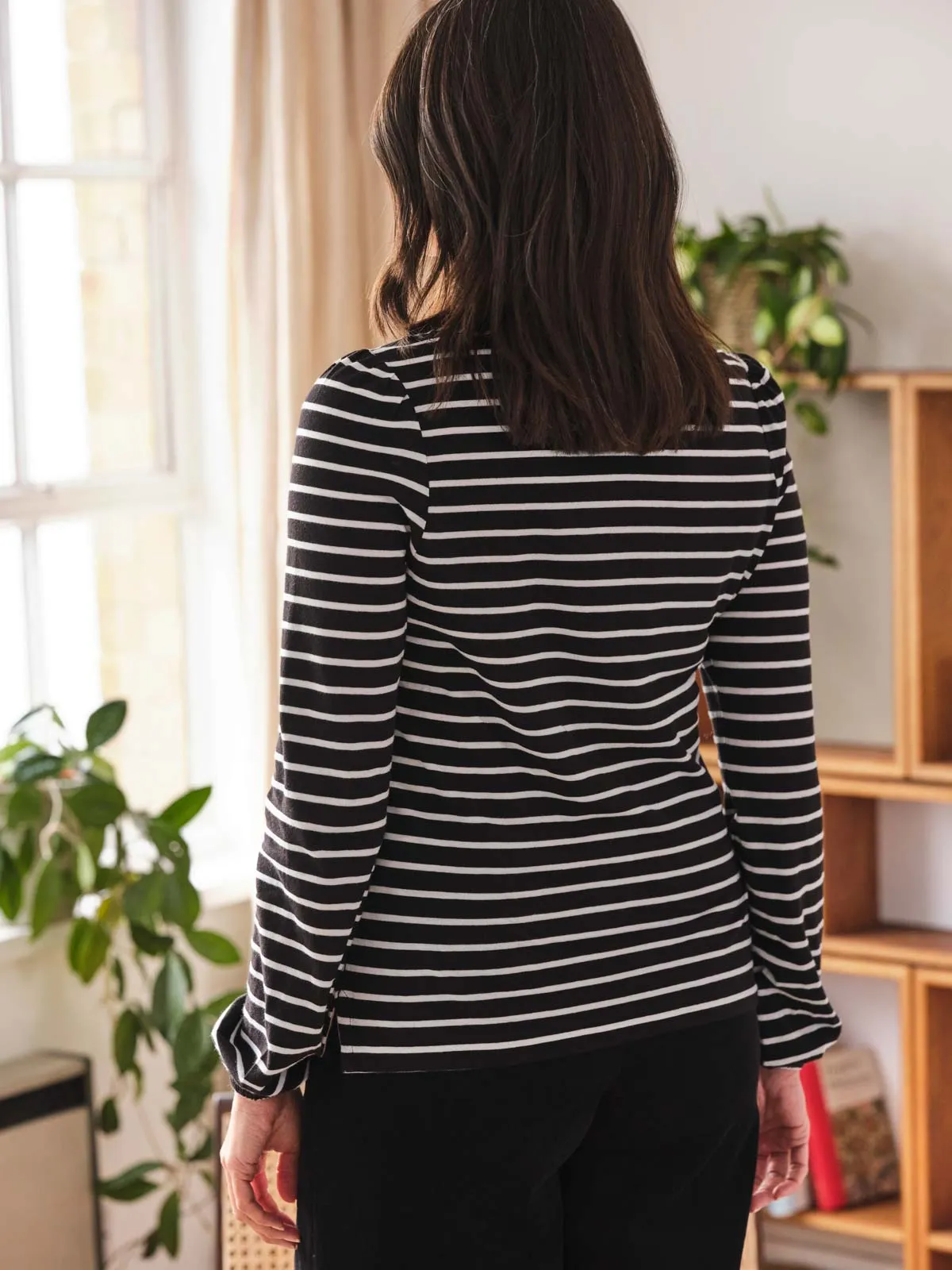 Berkeley Stripped Long Sleeve Top  - Black