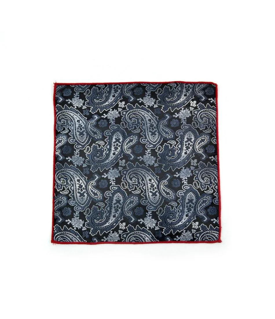 Black & Silver Paisley Pocket Square