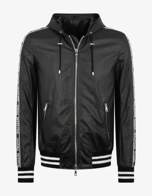 Black Coated Nylon Logo Band Jacket