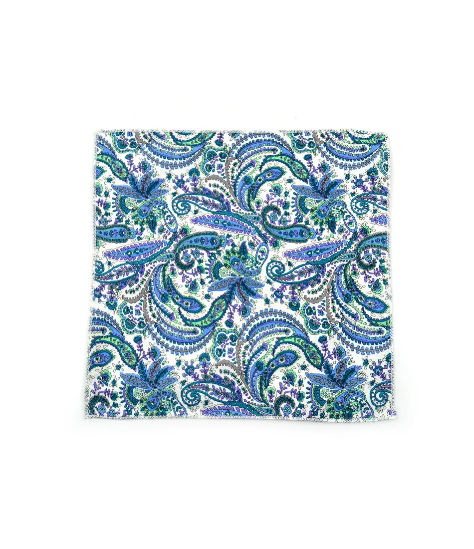 Blue & White Paisley Pocket Square