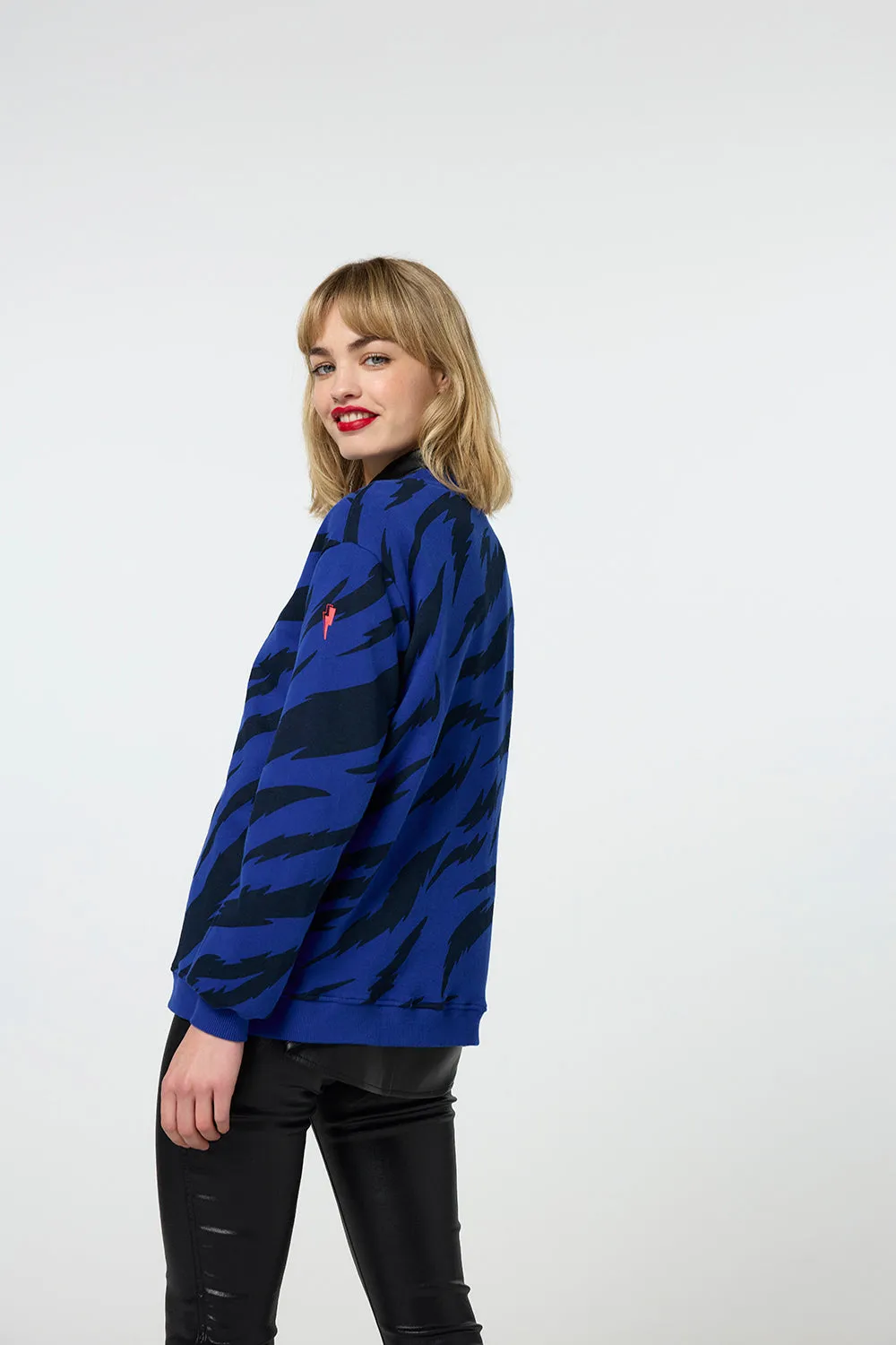 Blue with Black Graphic Tiger Oversized Sweatshirt