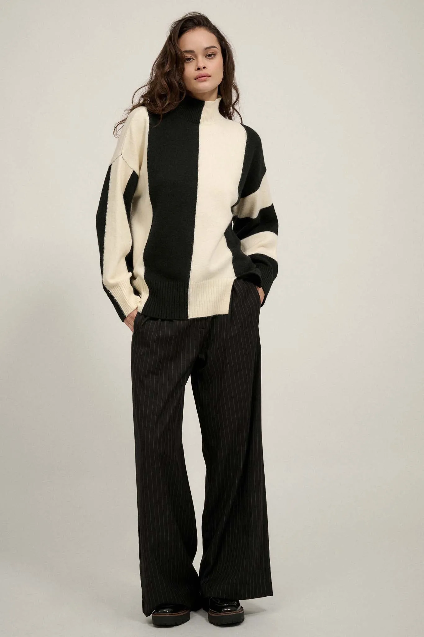 Bold Move Colorblock Striped Mock Neck Sweater