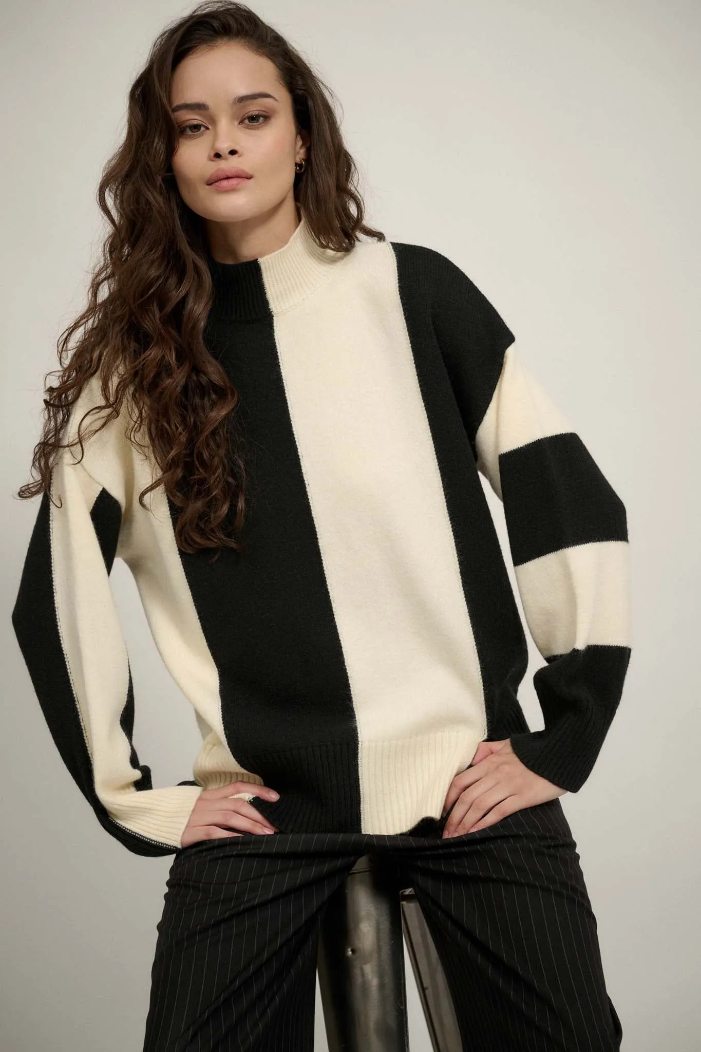 Bold Move Colorblock Striped Mock Neck Sweater