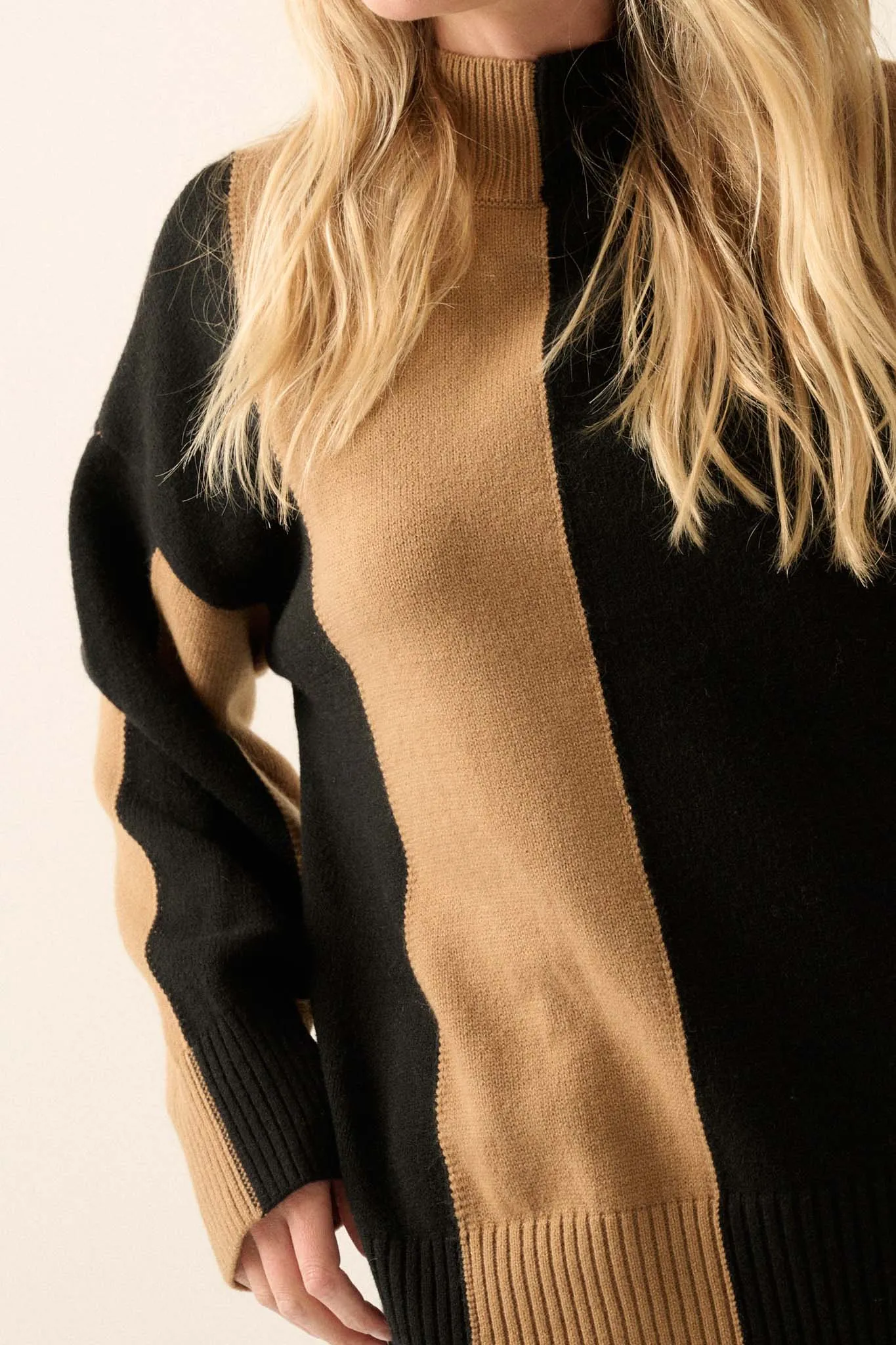 Bold Move Colorblock Striped Mock Neck Sweater