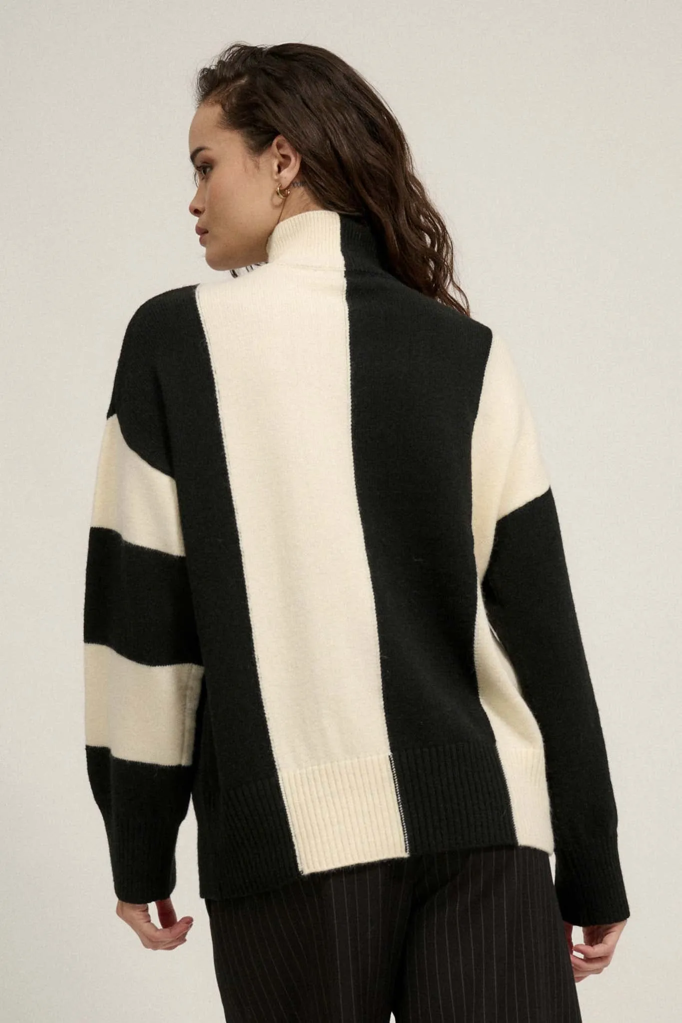 Bold Move Colorblock Striped Mock Neck Sweater