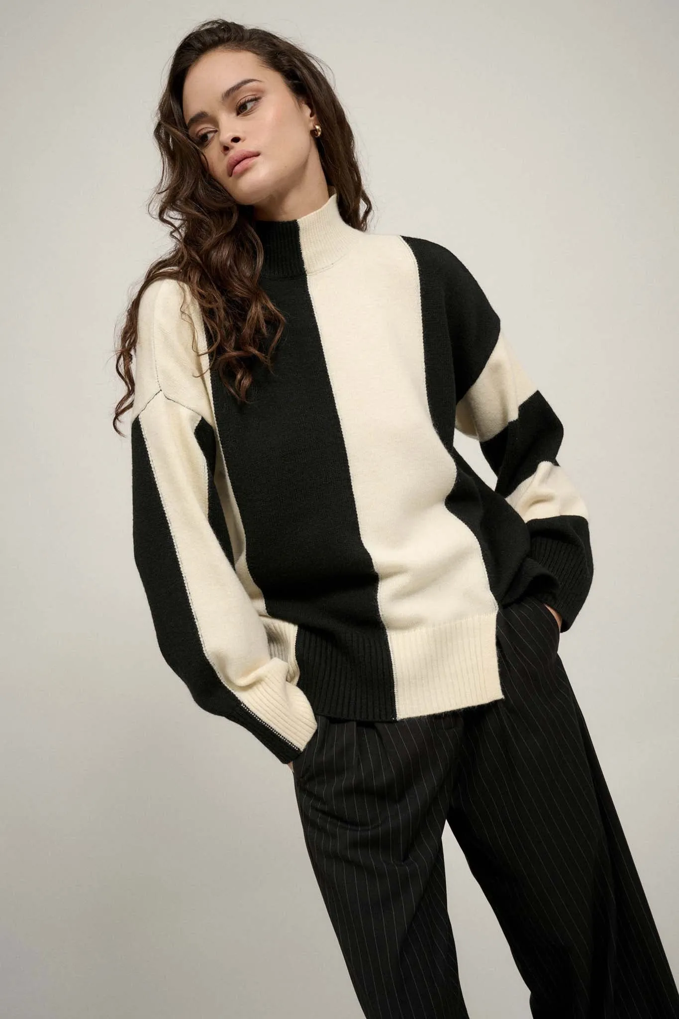 Bold Move Colorblock Striped Mock Neck Sweater