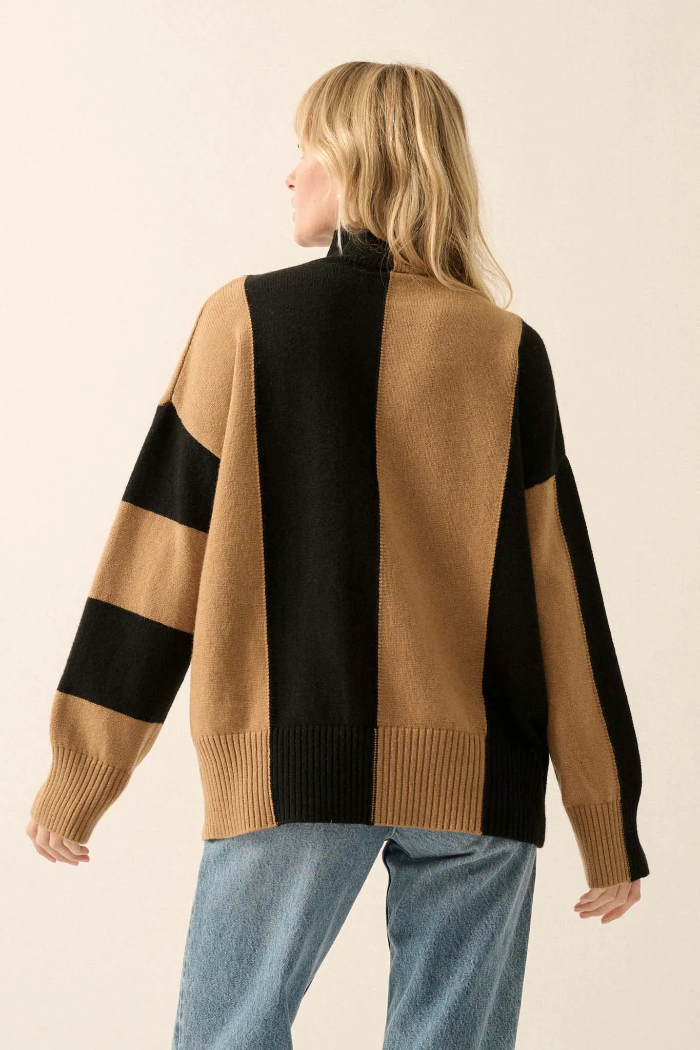 Bold Move Colorblock Striped Mock Neck Sweater