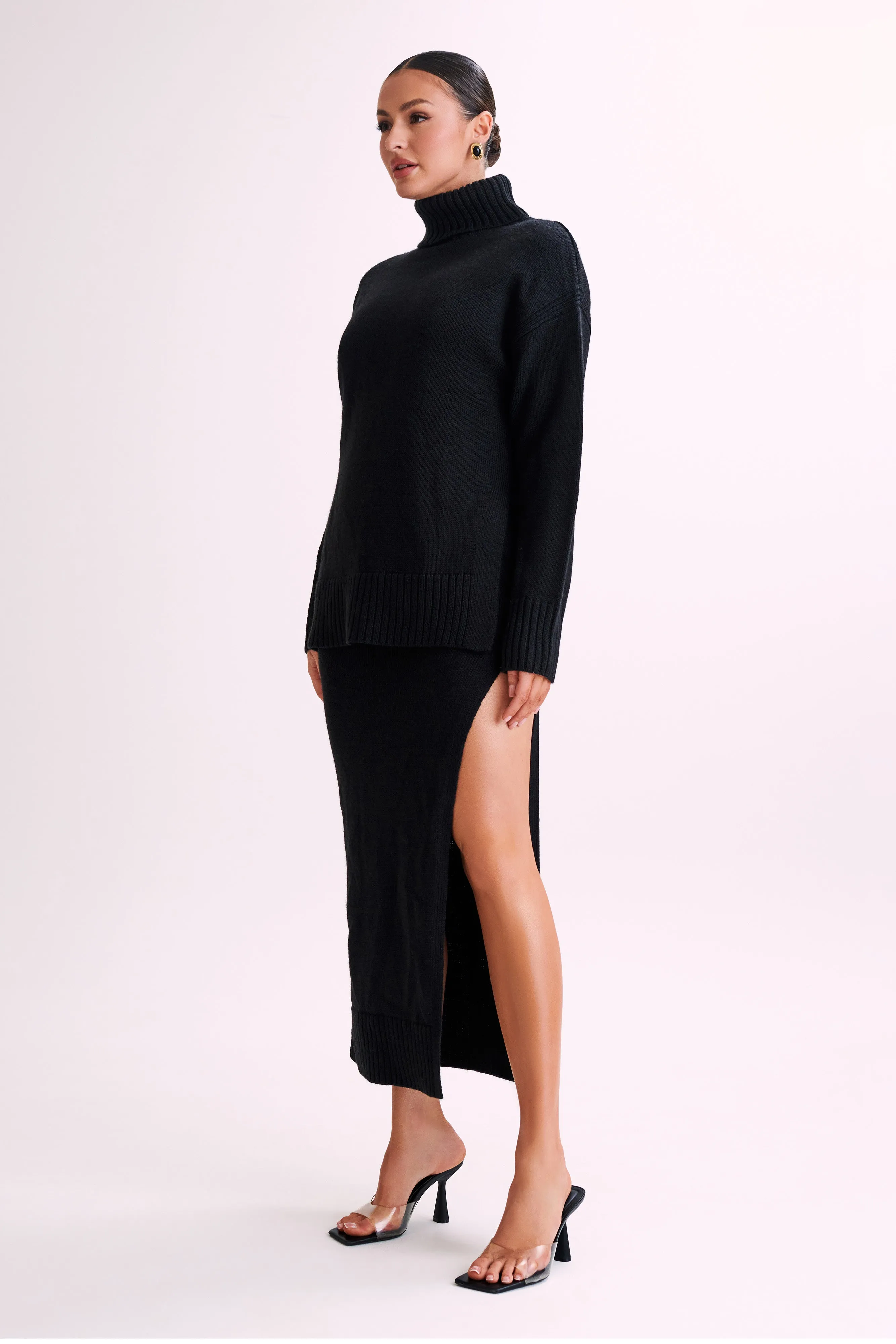 Brittany High Neck Knit Jumper - Black