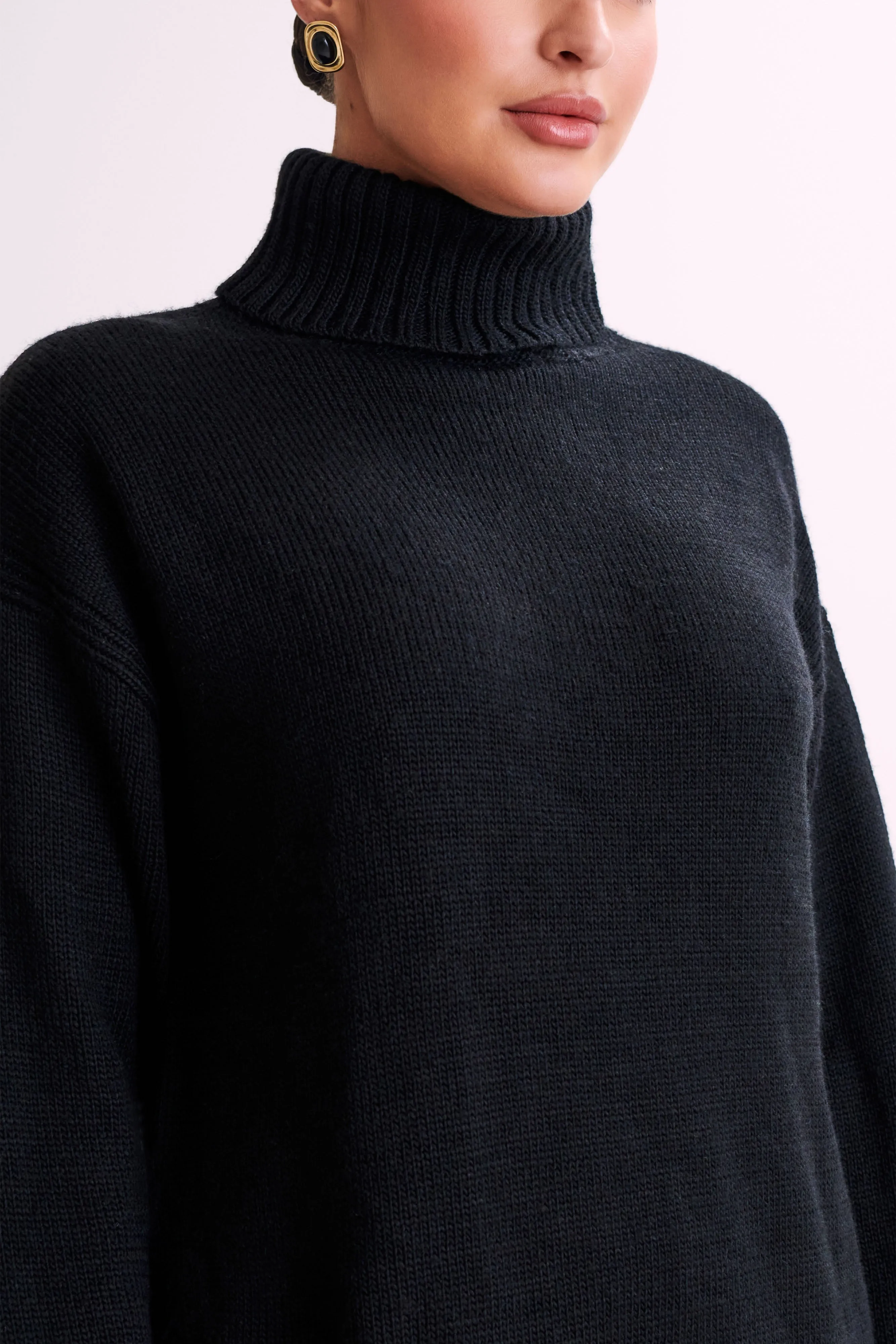 Brittany High Neck Knit Jumper - Black