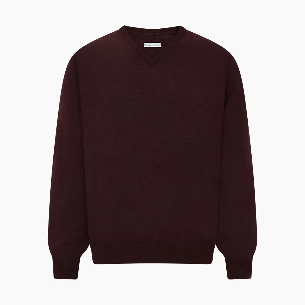 Burgundy Fine Merino V-Neck Jumper