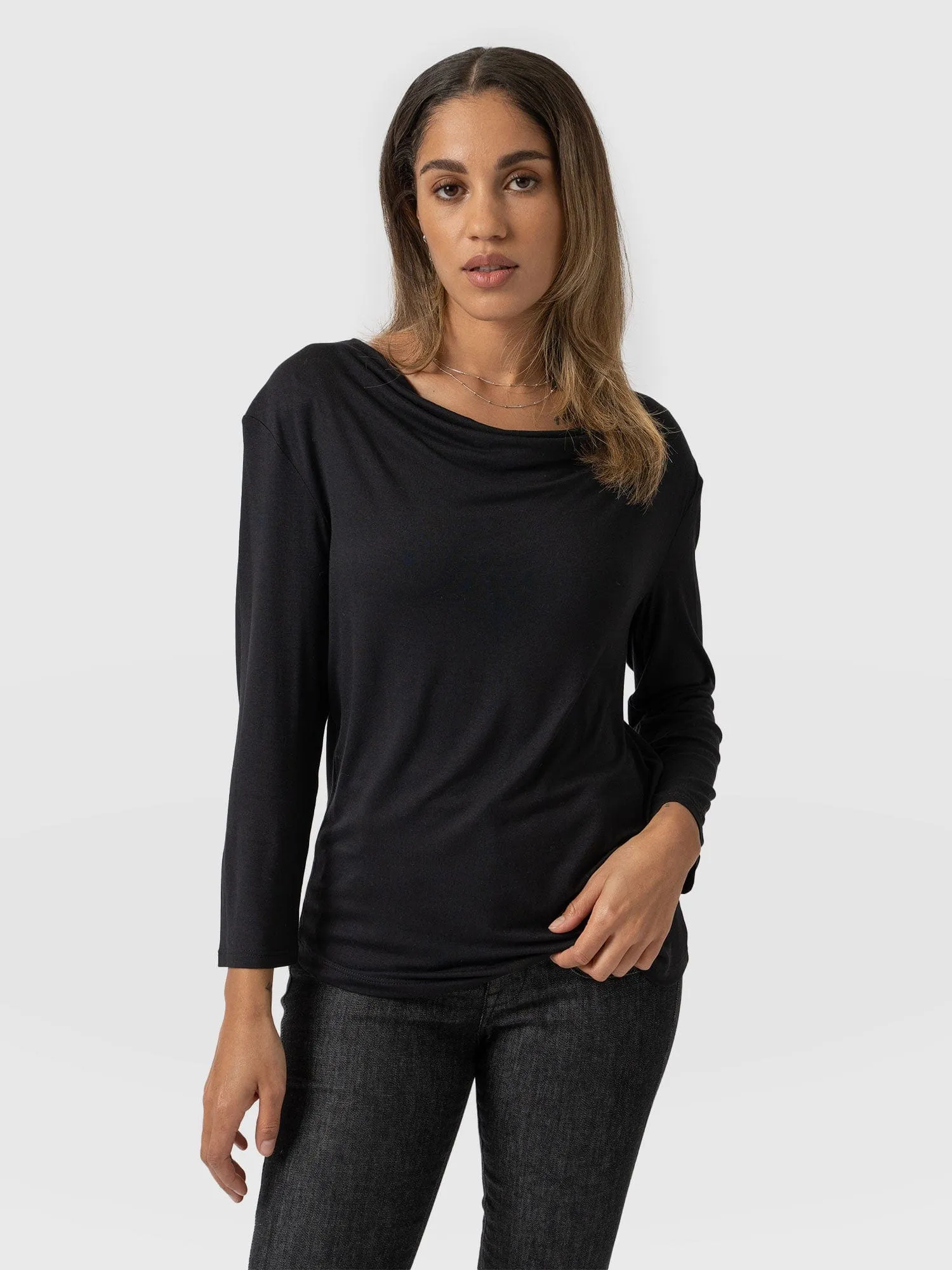 Cowl Neck Tee Long Sleeve - Black