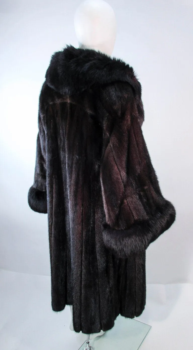 CUSTOM Dark Brown Mink Coat with Fox Fur Cuffs and Collar Size 8-12