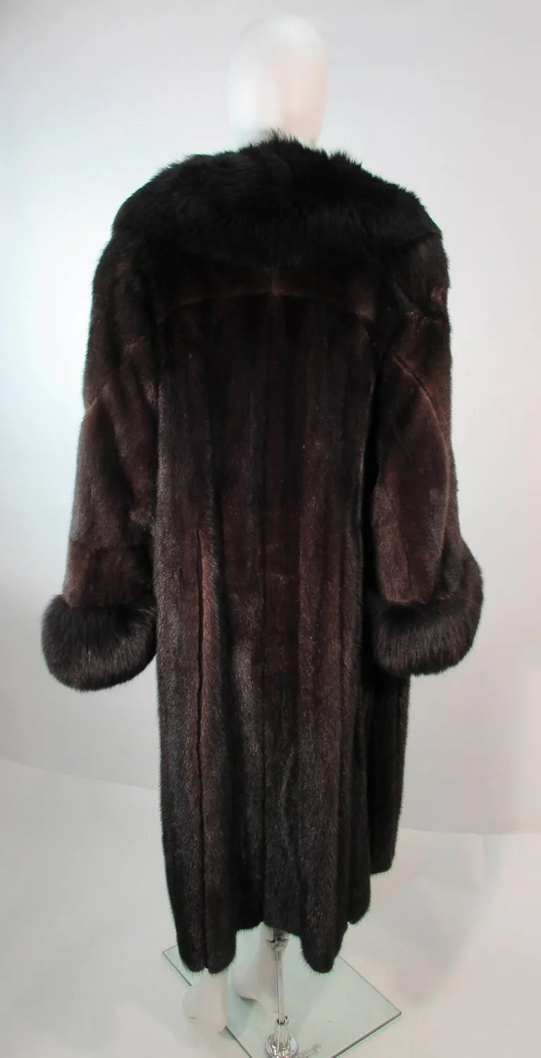 CUSTOM Dark Brown Mink Coat with Fox Fur Cuffs and Collar Size 8-12