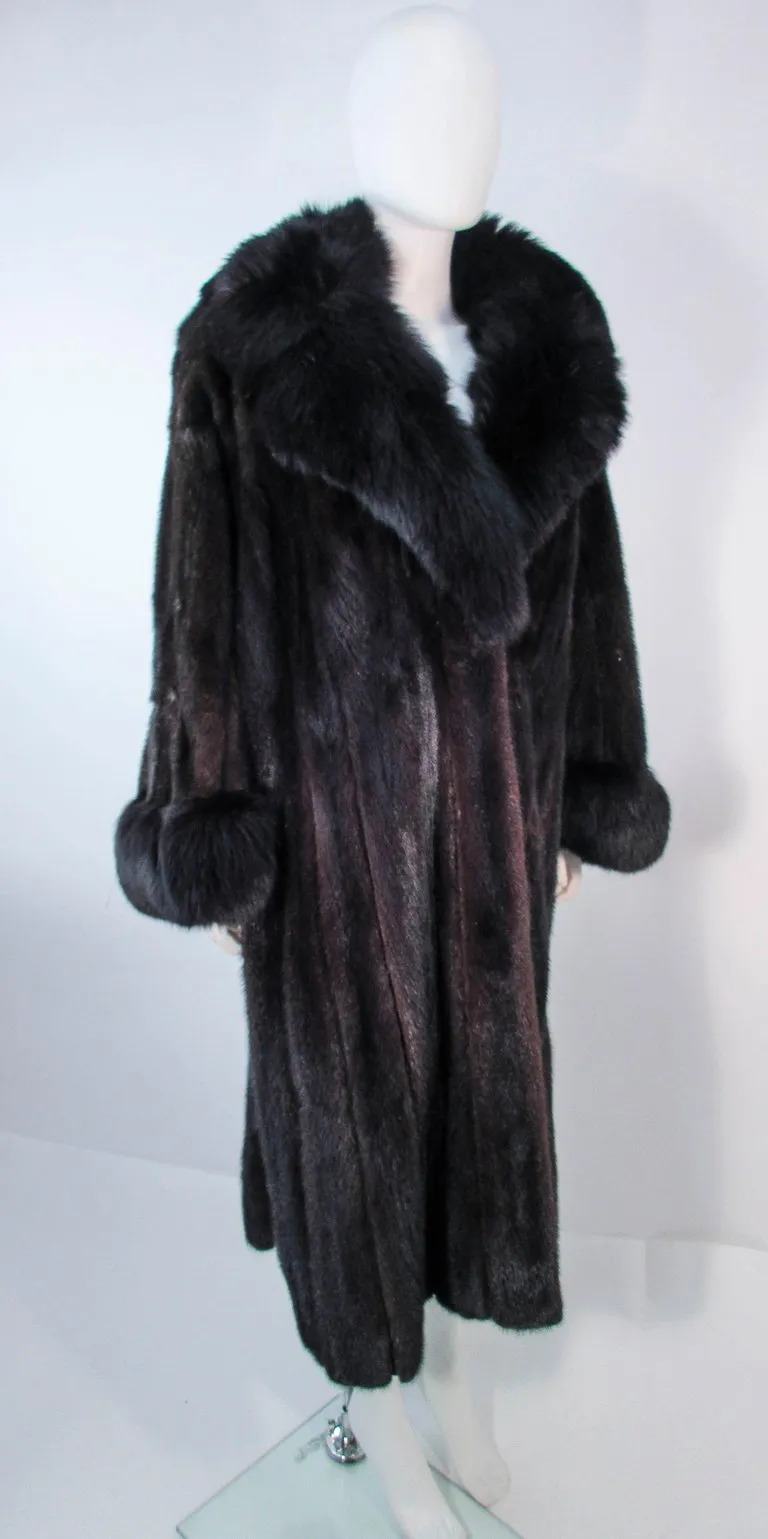 CUSTOM Dark Brown Mink Coat with Fox Fur Cuffs and Collar Size 8-12