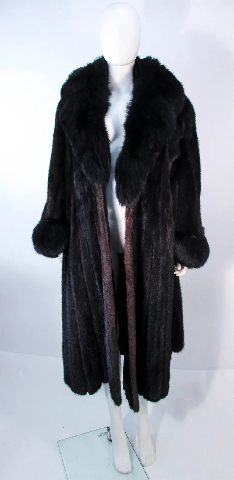 CUSTOM Dark Brown Mink Coat with Fox Fur Cuffs and Collar Size 8-12