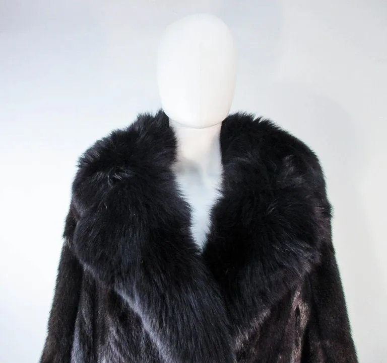 CUSTOM Dark Brown Mink Coat with Fox Fur Cuffs and Collar Size 8-12