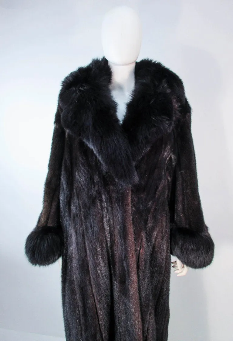 CUSTOM Dark Brown Mink Coat with Fox Fur Cuffs and Collar Size 8-12