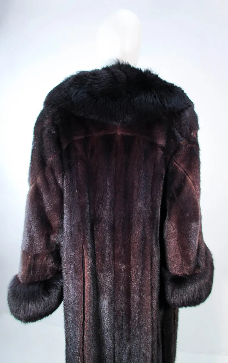 CUSTOM Dark Brown Mink Coat with Fox Fur Cuffs and Collar Size 8-12