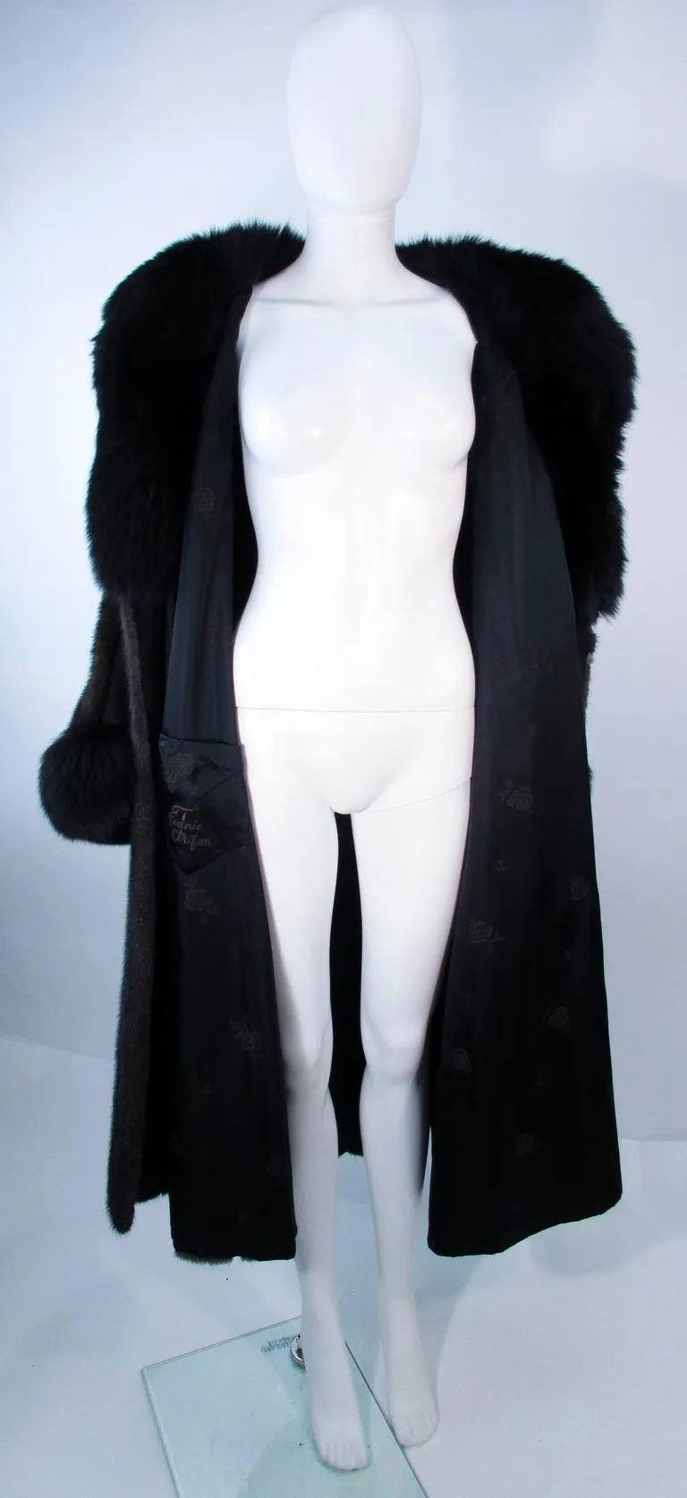 CUSTOM Dark Brown Mink Coat with Fox Fur Cuffs and Collar Size 8-12