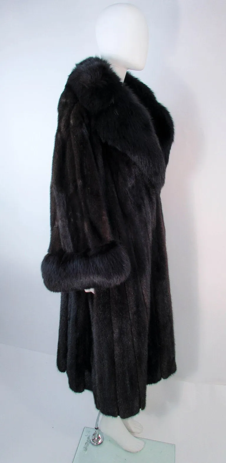 CUSTOM Dark Brown Mink Coat with Fox Fur Cuffs and Collar Size 8-12