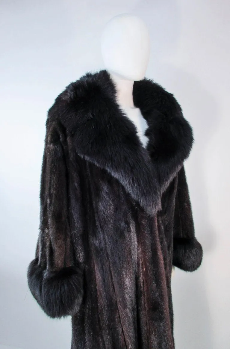 CUSTOM Dark Brown Mink Coat with Fox Fur Cuffs and Collar Size 8-12