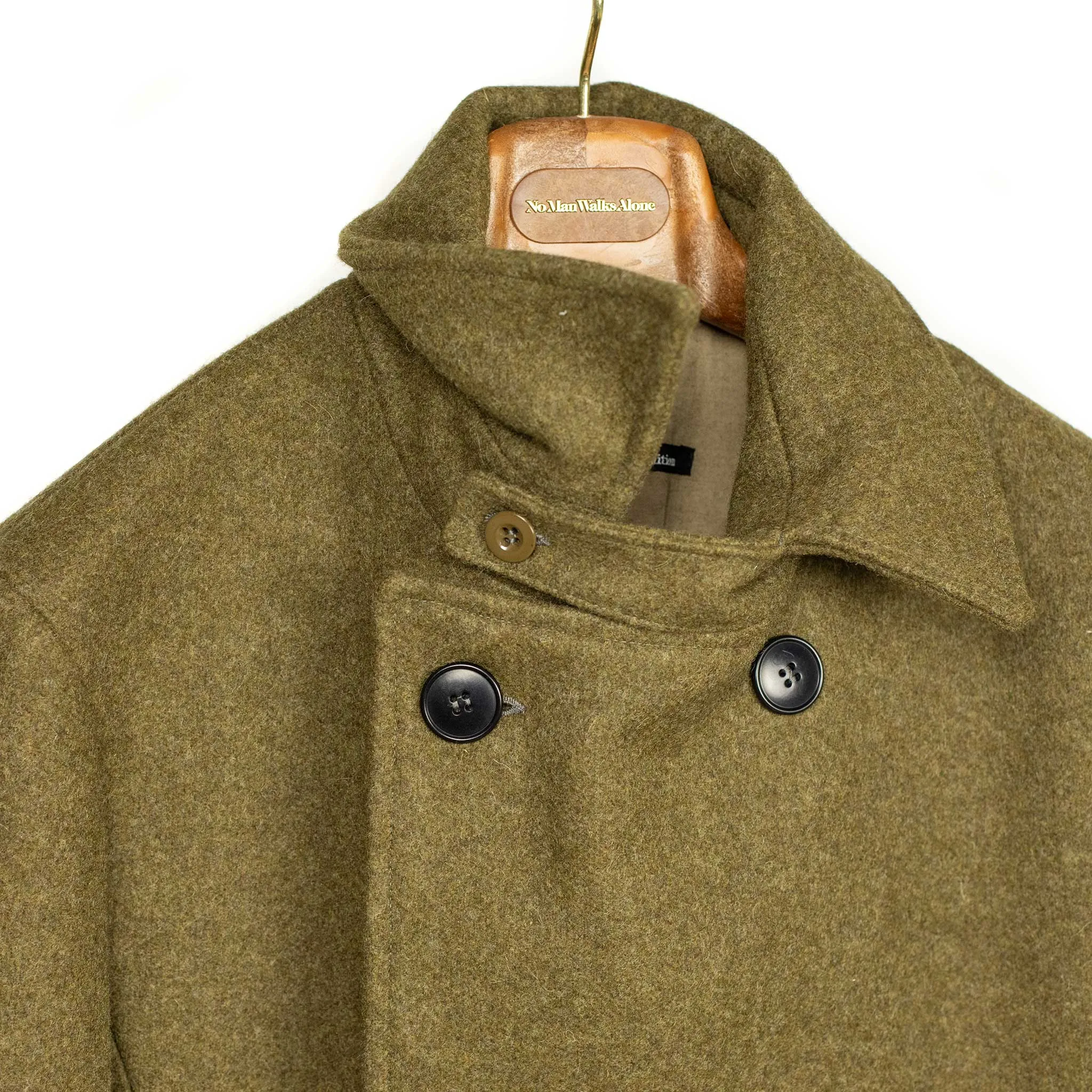 Double-breasted long Great Coat in forest green wool (10th Anniversary Capsule)