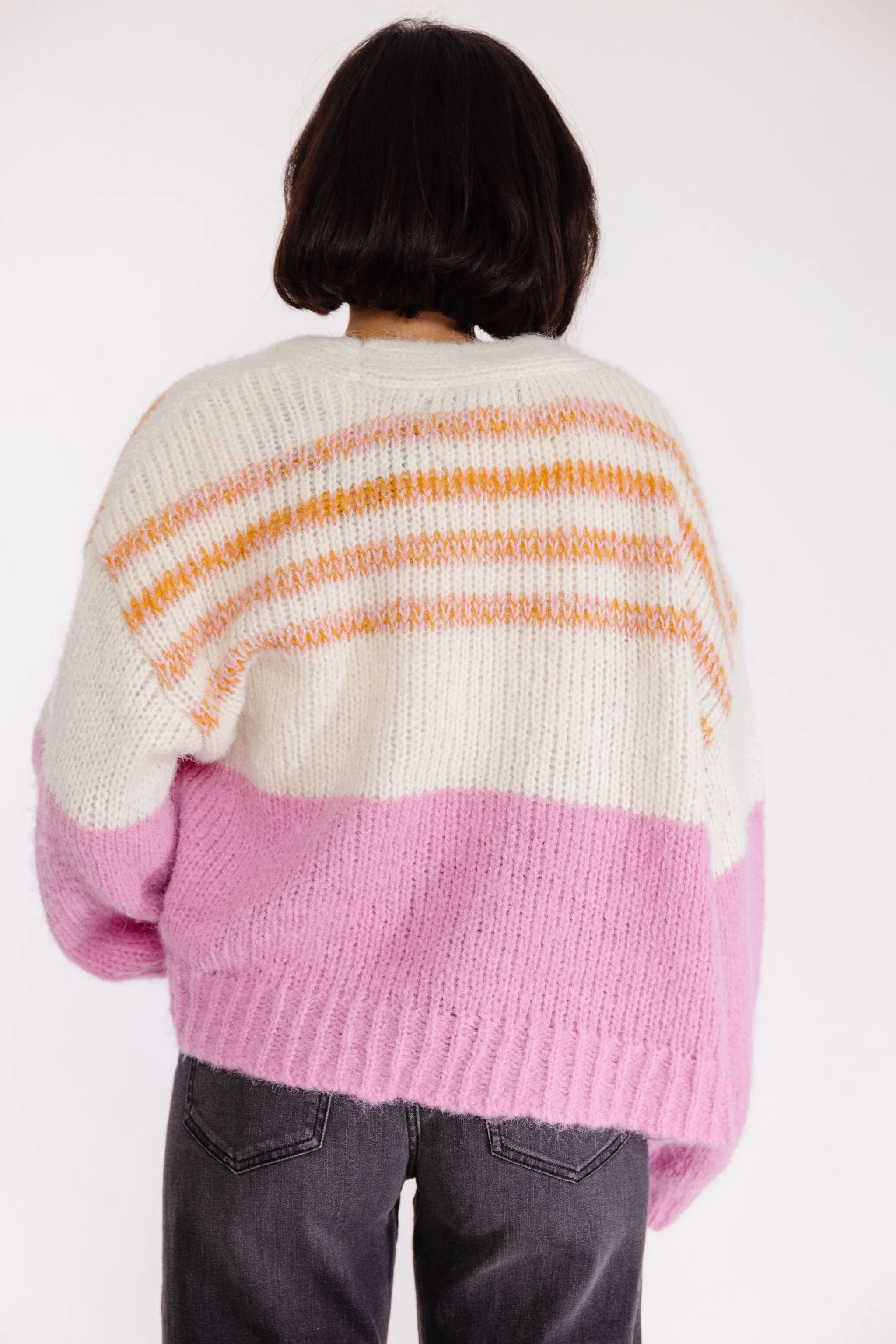 Elle Open Cardigan in Multi Stripe