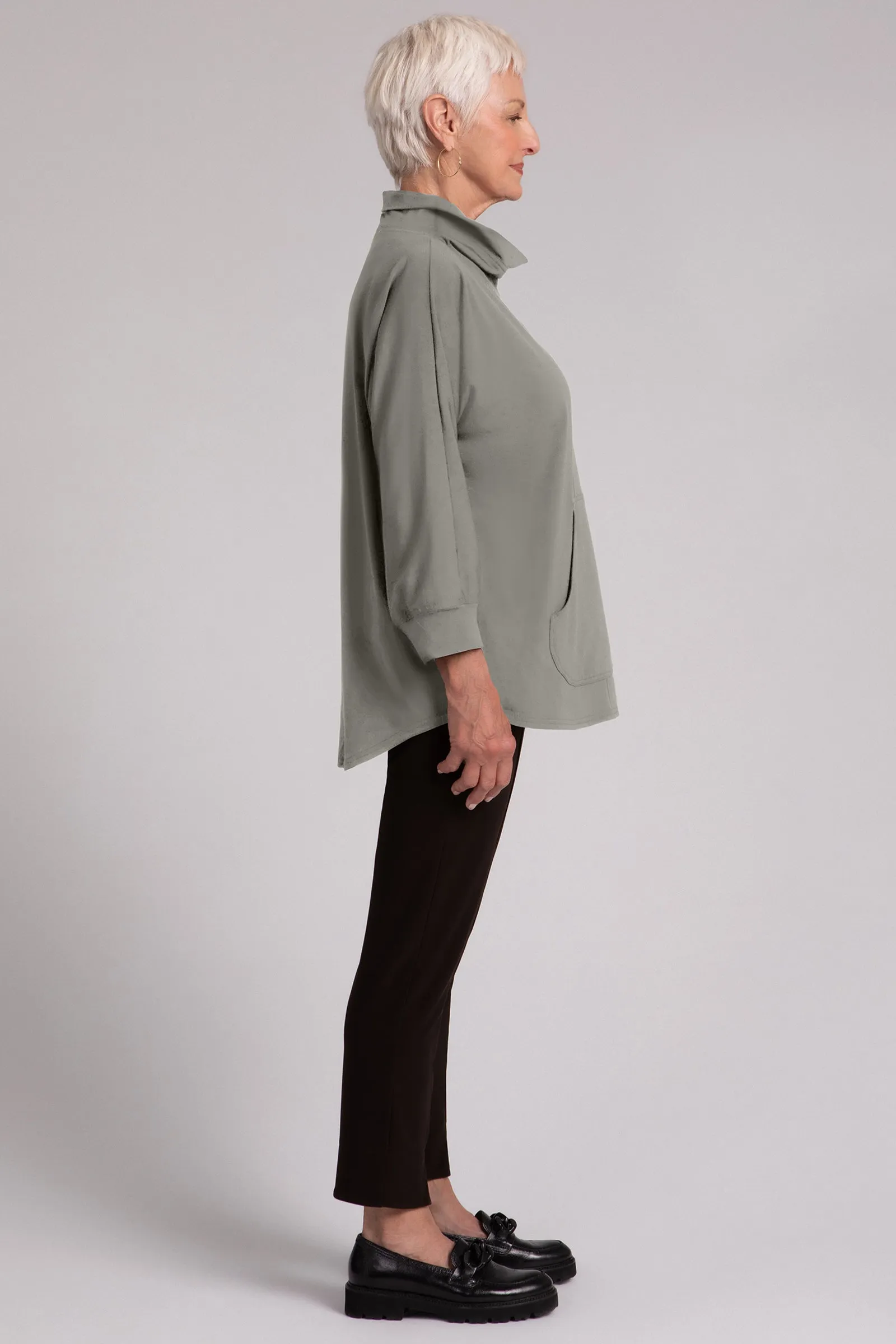 Fleece Back Jersey Funnel Neck Pullover with Kangaroo Pocket | Taupe