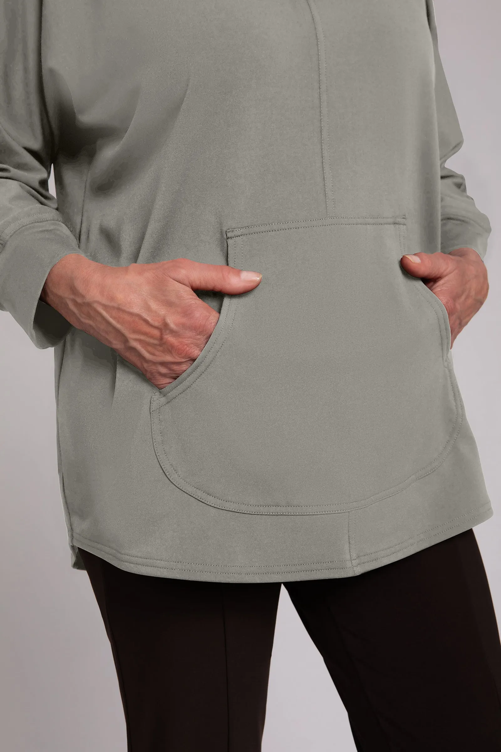 Fleece Back Jersey Funnel Neck Pullover with Kangaroo Pocket | Taupe