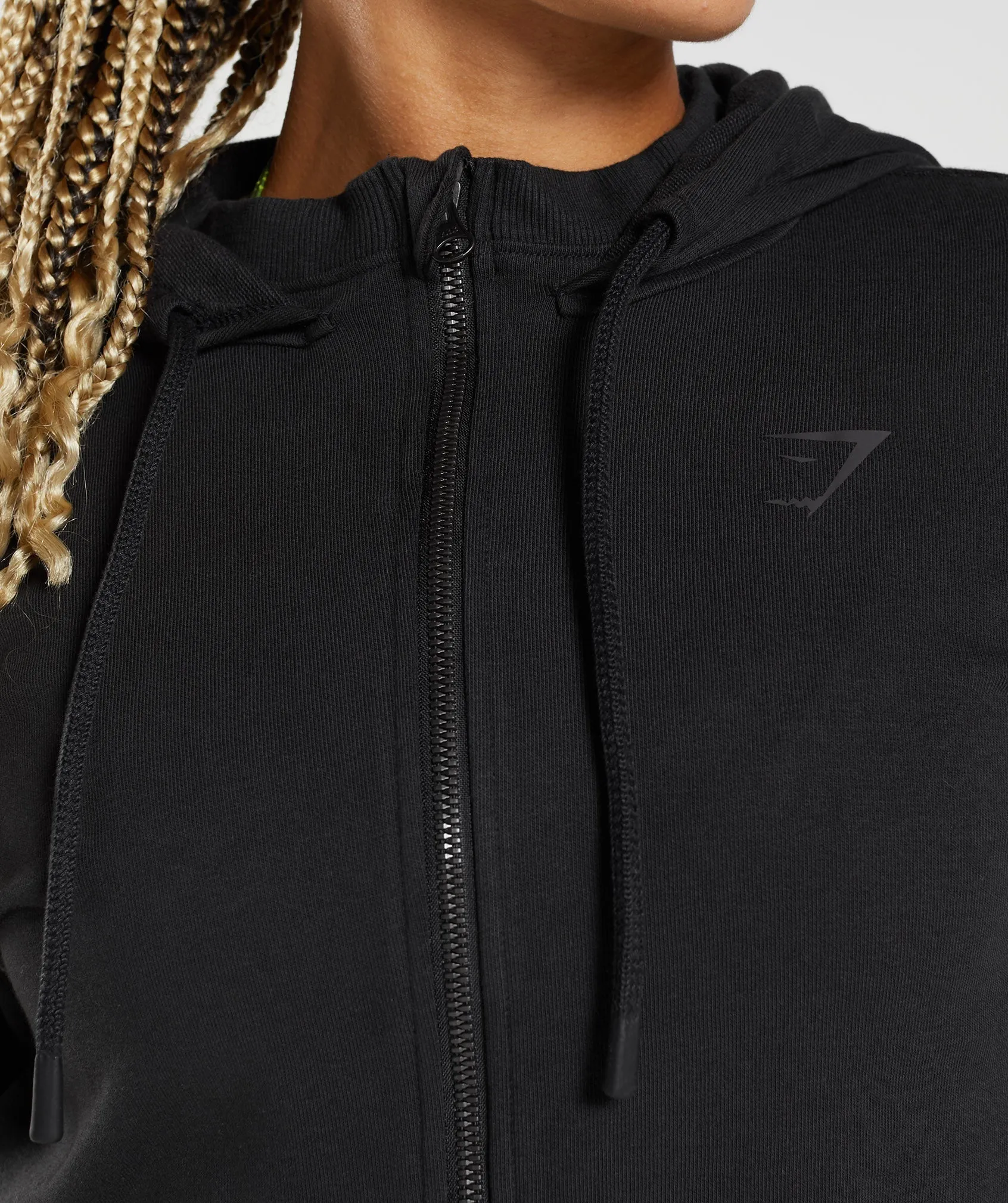 GS Power Cropped Zip Hoodie - Black