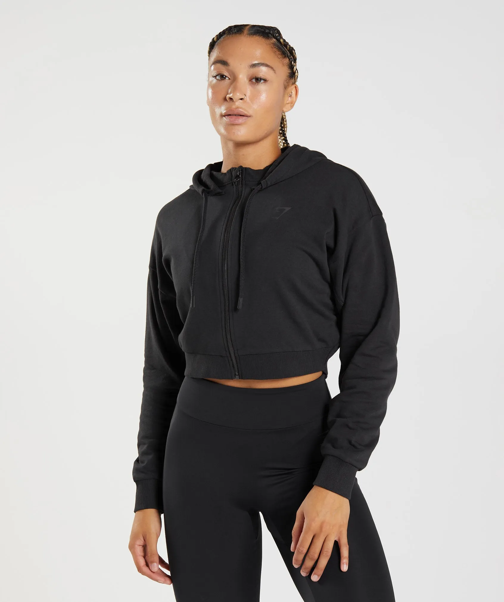 GS Power Cropped Zip Hoodie - Black