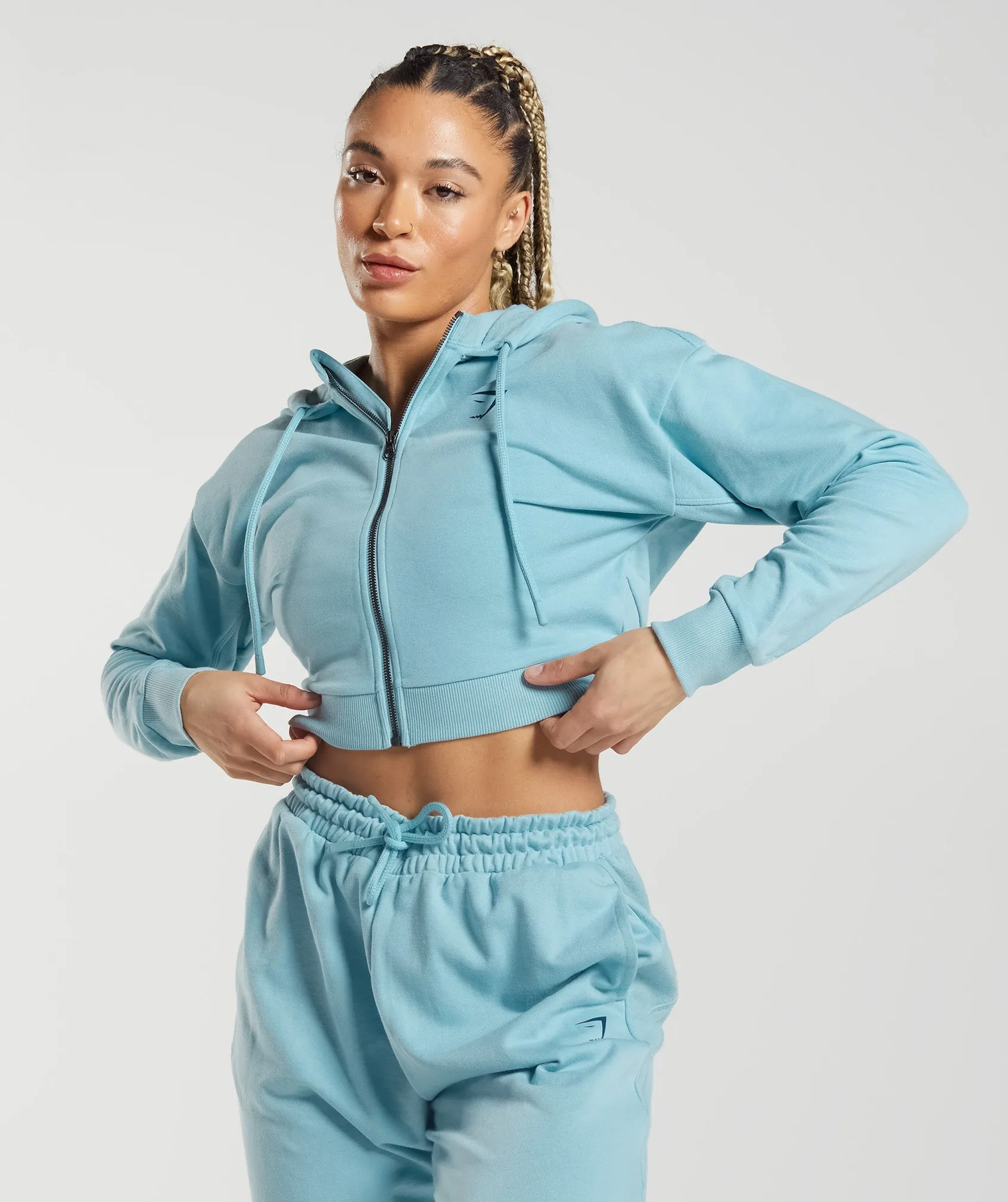 GS Power Cropped Zip Hoodie - Iceberg Blue