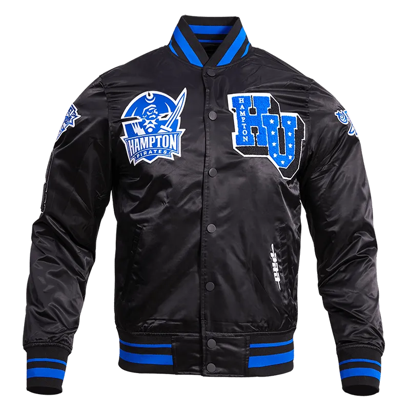 HAMPTON UNIVERSITY CLASSIC RIB SATIN JACKET (BLACK/ROYAL BLUE)